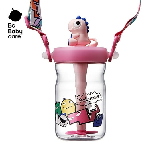Bc Babycare Toddler Cups, 17 Oz Leak Proof with Adjustable Straps & Soft Tip, Pink Dinosaur