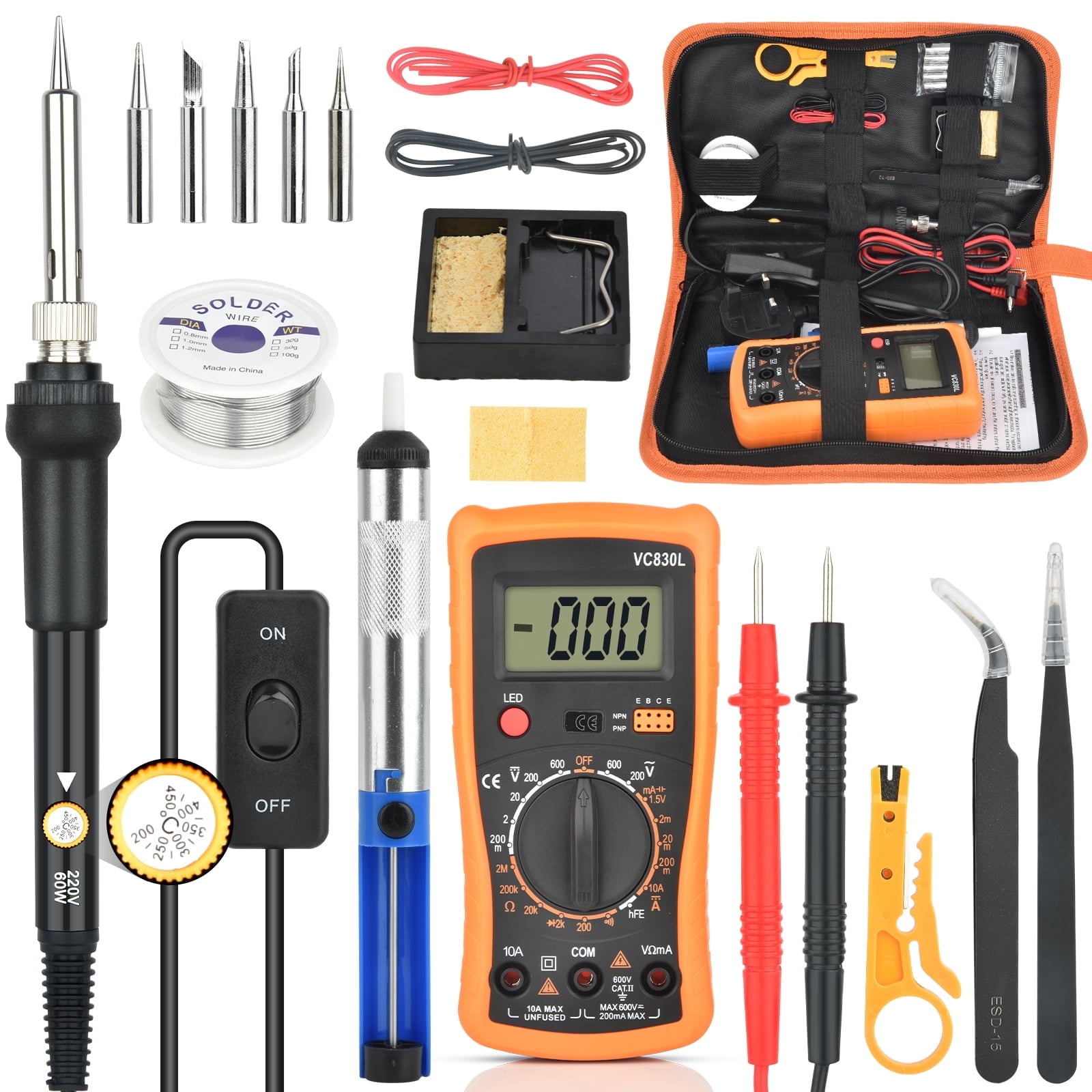 Bcamelys Soldering Iron Kit with Multimeter,60W Adjustable Temperature Electric Soldering Iron Set