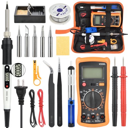 Bcamelys Soldering Iron Kit with Multimeter,Digital Display Electric Soldering Iron Tool Set 18Pcs