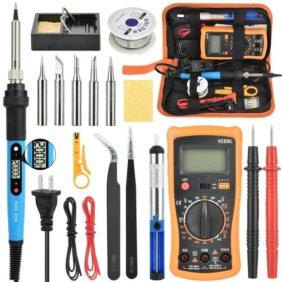 Bcamelys Soldering Iron Kit with Multimeter,Digital Display Electric Soldering Iron Tool Set 18Pcs