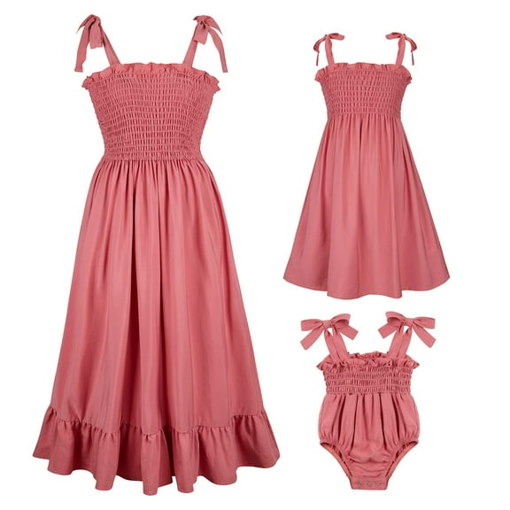 Bcaur Mommy and Me Dresses Matching Set Bowknot Shoulder Straps Sleeveless Dress for Mother and Daughter