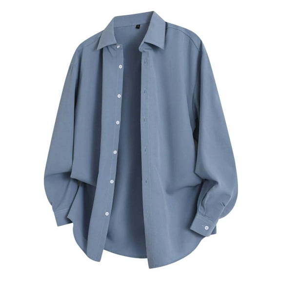 Bcfgryg Autumn Trend Solid Color Shirt Men's Casual Loose Tops Slim Fit Dress Shirts Men Blue