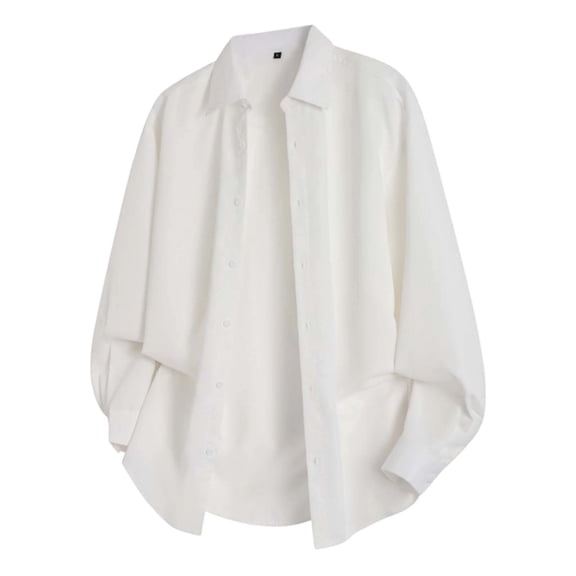 Bcfgryg Autumn Trend Solid Color Shirt Men's Casual Loose Tops Slim Fit Dress Shirts Men White