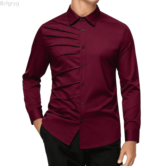 Bcfgryg Business Shirt With Wrinkle Design And Comfortable Stretch Fabric For And Formal Wear Big and Tall Shirts Red S
