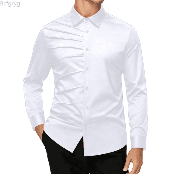 Bcfgryg Business Shirt With Wrinkle Design And Comfortable Stretch Fabric For And Formal Wear Big and Tall Shirts White S