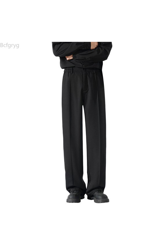 Casual Trousers Loose Fit Wide Leg Comfortable Elastic Waistband Straight Leg Design Everyday Wear Smart Pants For With Two Side Stretch Panels And Modern Stylish Men’s Casual Pants Black S