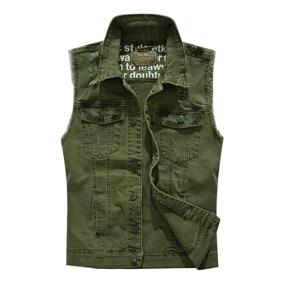 Bcfgryg Denim Vest Men Lapel Sleeveless Slim Fit Retro Ripped Casual Jean Vest Men's Work Vest