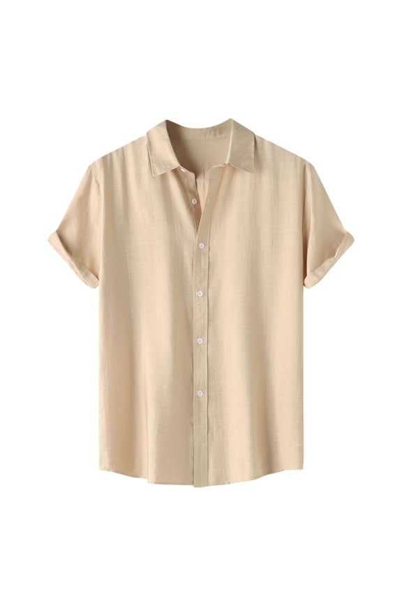 Fashion Summer Men's Shirt Short Sleeve Solid Color Simple Style Lapel Shirt Men’S Casual Shirts Yellow