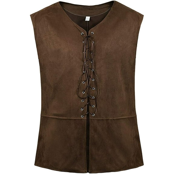 Bcfgryg Gothic Vest For Men With Lace Up Design Stylish Vintage Casual For Gothic And Punk Fashion Men's Winter Coat Brown S