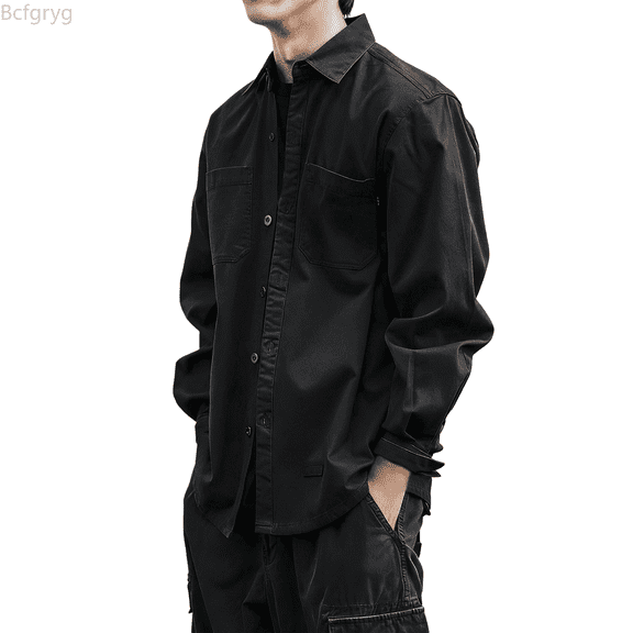 Bcfgryg Heavy Duty Work Shirt For Long Sleeve Button Down Utility Twill Casual Business Wear Durable Comfortable Pocketed Attire Big and Tall Shirts Black XXL