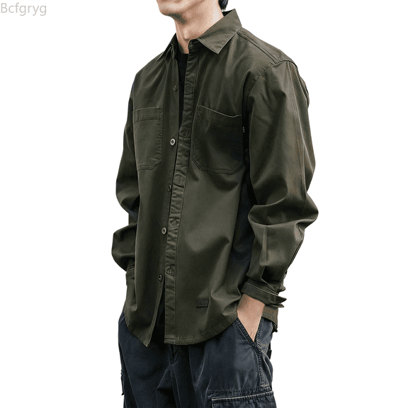 Bcfgryg Heavy Duty Work Shirt For Long Sleeve Button Down Utility Twill Casual Business Wear Durable Comfortable Pocketed Attire Big and Tall Shirts Green XL