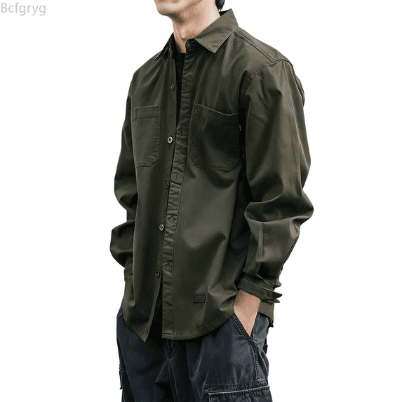 Bcfgryg Heavy Duty Work Shirt For Long Sleeve Button Down Utility Twill Casual Business Wear Durable Comfortable Pocketed Attire Big and Tall Shirts Green XXL