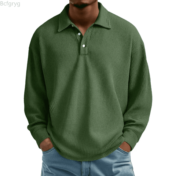 Bcfgryg Knit Shirt Modern Casual Wear Soft Comfortable Fabric Breathable Long Sleeve Top For Daily Street Style Big and Tall Shirts Green M