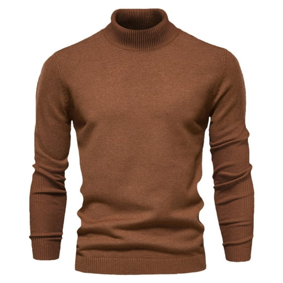 Bcfgryg Leisure Youth Pure Color Pullover High Collar Men's Casual Sweater Mens Sweater Brown L