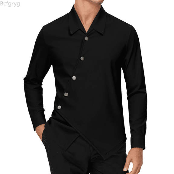 Bcfgryg Long Sleeve Casual Shirt Solid Color Formal Business Dress Shirt With Comfortable Fit And Modern Design Big and Tall Shirts Black L