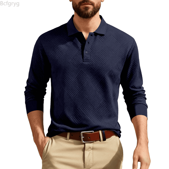 Bcfgryg Long Sleeve Striped Business Casual Shirt Geometric Jacquard Woven Texture Elegant Turn Down Collar All Season Versatile Base Layer Top Big and Tall Shirts Blue L