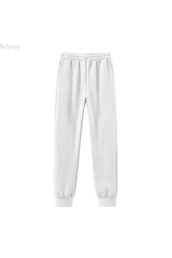 Loose Fit Jacquard Cuffed Sports Casual Pants For Everyday Wear Men’s Jogger Pants White XXL