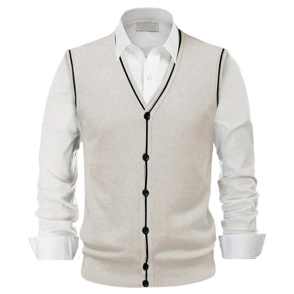 Bcfgryg Male Autumn And Winter Single Buckle Sweater Vest Vest V Neck Pure Color Wool Collarless Shirt Combined Body Type Non Hooded Vest Sweater Vest Vest for Men
