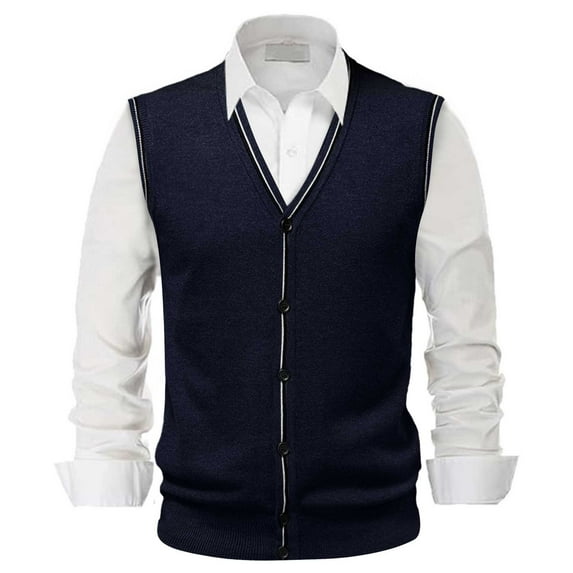 Bcfgryg Male Autumn And Winter Single Buckle Sweater Vest Vest V Neck Pure Color Wool Collarless Shirt Combined Body Type Non Hooded Vest Sweater Vest Vest for Men
