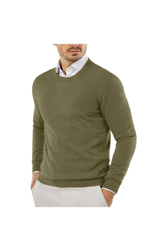 Male Autumn And Winter Smooth Comfortable Lightweight Drapey Soft Skin Friendly Textured Slim Fitting Round Neck Long Sleeved Sweaters For Men Green XXL