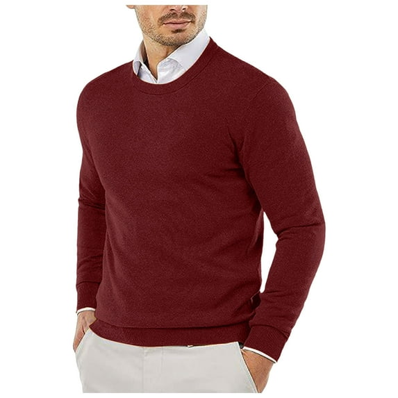 Bcfgryg Male Autumn And Winter Smooth Comfortable Lightweight Drapey Soft Skin Friendly Textured Slim Fitting Round Neck Long Sleeved Sweaters For Men Red XXXXL