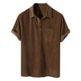 thumbnail image 1 of Bcfgryg Male Casual Corduroy T Shirt Blouse Solid Turn Down Collarss Short Sleeve Shirts Blouse Men's Linen Shirts Summer, 1 of 5