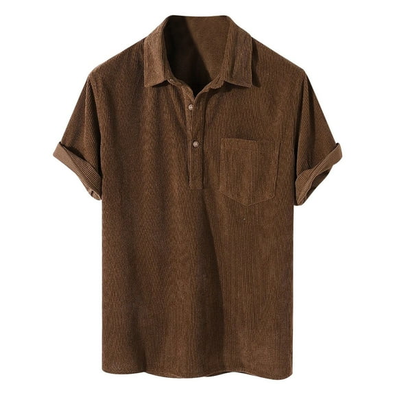 Bcfgryg Male Casual Corduroy T Shirt Blouse Solid Turn Down Collarss Short Sleeve Shirts Blouse Men's Linen Shirts Summer