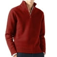 thumbnail image 1 of Bcfgryg Male Casual Simple Bottom Sweater Solid Color Warm Wool Knit Half Zip Long Sleeve Sweater Men Sweaters Red XXL, 1 of 5