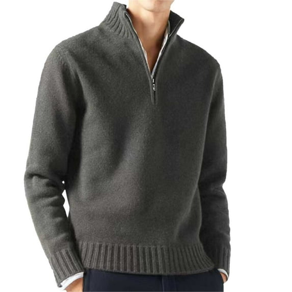 Bcfgryg Male Casual Simple Bottom Sweater Solid Color Warm Wool Knit Half Zip Long Sleeve Sweater Mens Cardigans Gray M