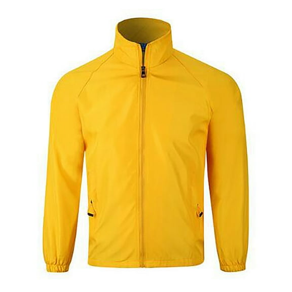 Bcfgryg Male Casual Slim Solid Pocket Jacket Stand Collar Long Sleeve Zipper Fly Jacket Coat Mens Coats Yellow XXL