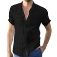 thumbnail image 1 of Bcfgryg Male Casual Solid Shirt Double Pocket Short Sleeve Turn-Down Collar Shirts Men's Slim Fit Dress Shirts, 1 of 1