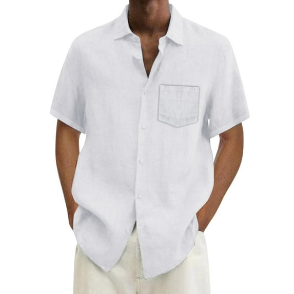 Bcfgryg Male Casual Solid Shirt Short Sleeve Turn Down Collar Shirt Button Formal Shirt Stretch Comfort Men's Shirts