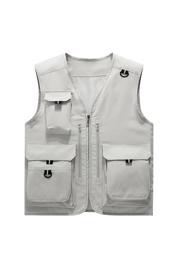 Male Casual Solid Vest Coat Stand Collar Multi Pocket Sleeveless Zipper Fly Pocket Coat Vest Men's Sleeveless Jacket Vest