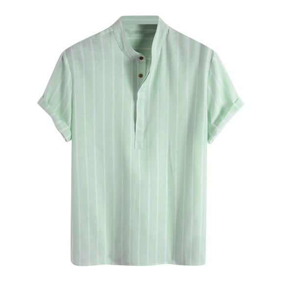 Bcfgryg Male Casual Stripe Shirt Short Sleeve Stand Collar Shirt Blouse Tops Men's Casual Shirts