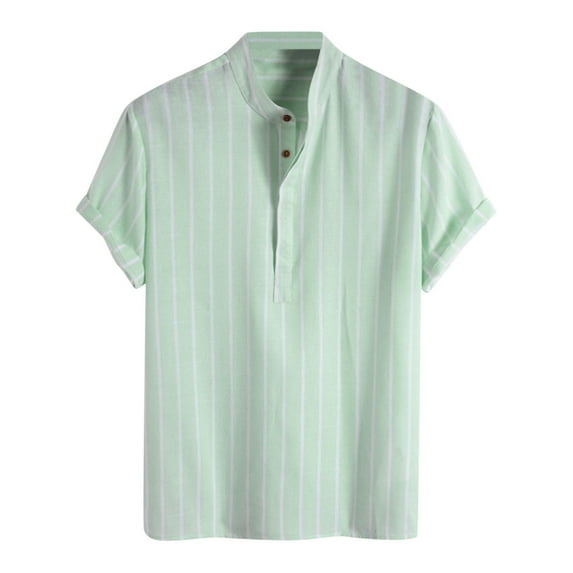 Bcfgryg Male Casual Stripe Shirt Short Sleeve Stand Collar Shirt Blouse Tops Men's Casual Shirts