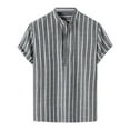 thumbnail image 1 of Bcfgryg Male Casual Stripe Shirt Short Sleeve Stand Collar Shirt Blouse Tops Men's Casual Shirts, 1 of 5