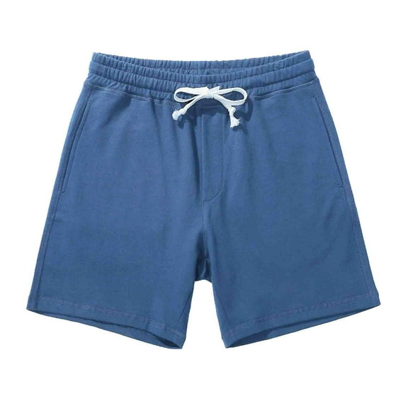 Bcfgryg Male Cotton Spring Summer Shorts Solid Color Tie Pocket Breathable Sweatpants Men's Shorts Blue XXL