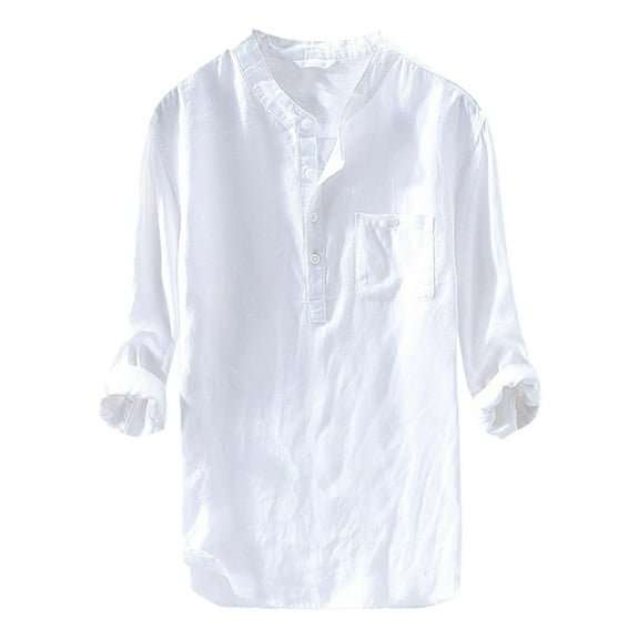 Bcfgryg Male Long Blouse Button Shirt Linen Soild Color Causal Top Linen Loose Blouse Shirt Men's Slim Fit Dress Shirts