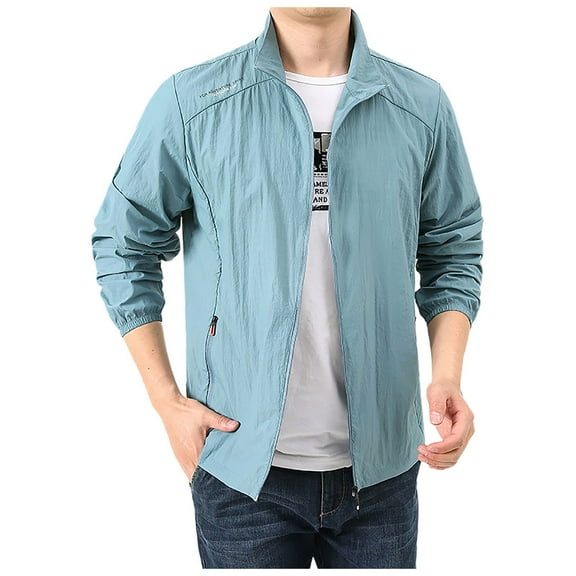 Bcfgryg Male Solid Color Hoodless Stand Collar Breathable Long Sleeve Track Jacket Thin Jacket Men's Casual Jackets