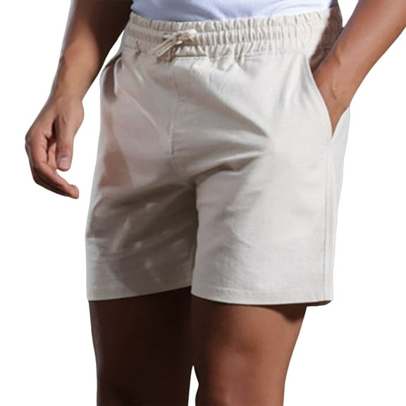 Bcfgryg Male Solid Color Linen Shorts Pocket Design Pants Versatile Trendy Spring And Summer Pants Cargo Shorts Men Beige L