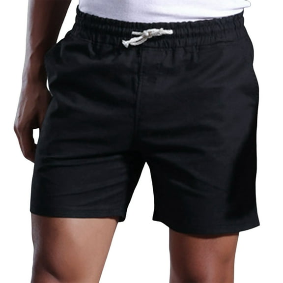 Bcfgryg Male Solid Color Linen Shorts Pocket Design Pants Versatile Trendy Spring And Summer Pants Cargo Shorts Men Black L