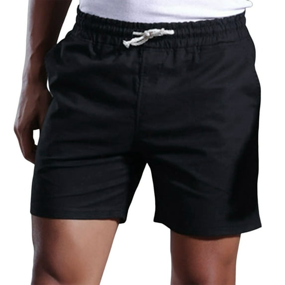 Bcfgryg Male Solid Color Linen Shorts Pocket Design Pants Versatile Trendy Spring And Summer Pants Cargo Shorts Men Black M