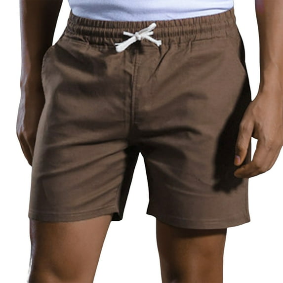 Bcfgryg Male Solid Color Linen Shorts Pocket Design Pants Versatile Trendy Spring And Summer Pants Cargo Shorts Men Brown L