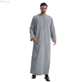 thumbnail image 1 of Bcfgryg Male Solid Color Long Sleeve Robe Arabic Clothes Middle Skirt Robe Big and Tall Shirts Gray XXL, 1 of 5