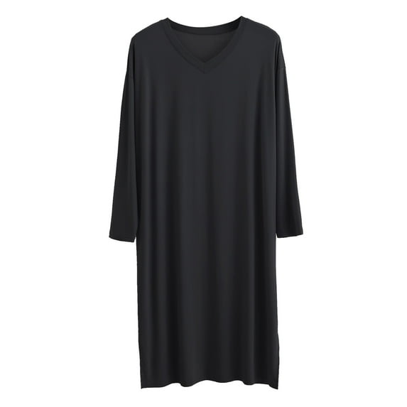 Bcfgryg Male Solid Color Long Sleeve V Neck Nightdress Robe Homewear Men’s Loungewear