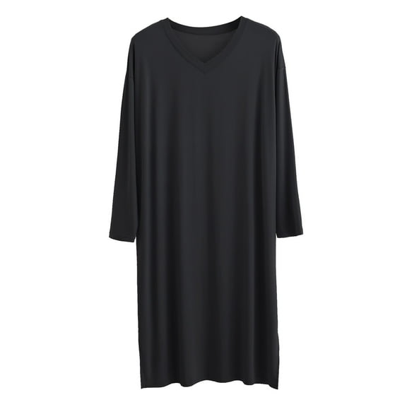 Bcfgryg Male Solid Color Long Sleeve V Neck Nightdress Robe Homewear Men’s Loungewear