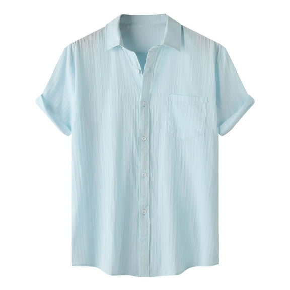 Bcfgryg Male Solid Color Shirt Solid Color Short Sleeve Lapel Button Down Shirt Men's Linen Shirts Summer