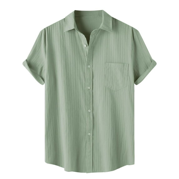 Bcfgryg Male Solid Color Shirt Solid Color Short Sleeve Lapel Button Down Shirt Men's Linen Shirts Summer