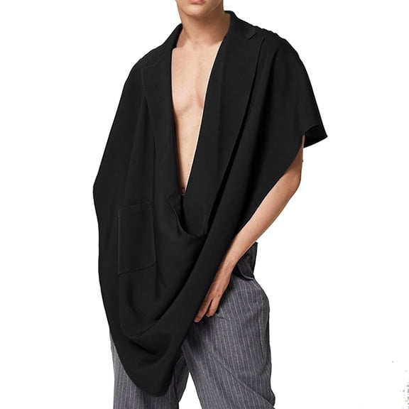 Bcfgryg Male Spring And Summer Trend Cloak Vest Sleeveless Vest Shirt Solid Color Lapel Street Casual Cloak Men's Sleeveless Jacket Vest