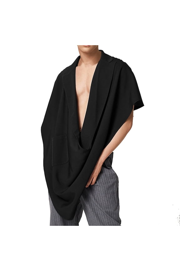 Male Spring And Summer Trend Cloak Vest Sleeveless Vest Shirt Solid Color Lapel Street Casual Cloak Men's Sleeveless Jacket Vest